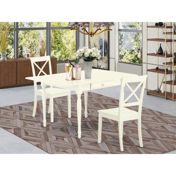 East West Furniture 3 Piece Monza Dining Room Table Set - Linen White MZBO3-LWH-W - main